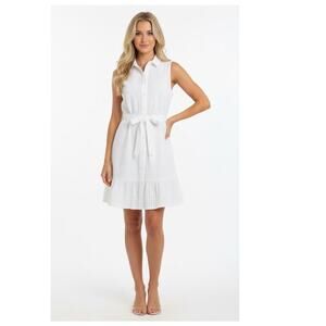 Lands End White Eyelet Tiered Midi Dress Sleeveless Cotton 6 Summer Preppy
